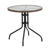 Barker 28'' Round Tempered Glass Metal Table with Dark Brown Rattan Edging TLH-087-DK-BN-GG