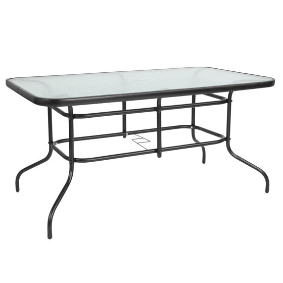 Tory 31.5" x 55" Rectangular Tempered Glass Metal Table with Umbrella Hole TLH-089-GG