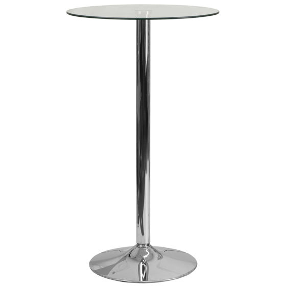 23.75'' Round Glass Table with 41.75''H Chrome Base CH-3-GG