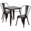 Commercial Grade 23.75" Square Black-Antique Gold Metal Indoor-Outdoor Table Set with 2 Stack Chairs CH-31330-2-30-BQ-GG