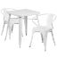 Commercial Grade 23.75" Square White Metal Indoor-Outdoor Table Set with 2 Arm Chairs CH-31330-2-70-WH-GG