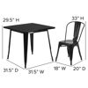 Commercial Grade 31.5" Square Black Metal Indoor-Outdoor Table Set with 4 Stack Chairs ET-CT002-4-30-BK-GG