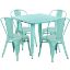 Commercial Grade 31.5" Square Mint Green Metal Indoor-Outdoor Table Set with 4 Stack Chairs ET-CT002-4-30-MINT-GG