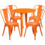 Commercial Grade 30" Round Orange Metal Indoor-Outdoor Table Set with 4 Cafe Chairs CH-51090TH-4-18CAFE-OR-GG