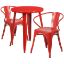 Commercial Grade 24" Round Red Metal Indoor-Outdoor Table Set with 2 Arm Chairs CH-51080TH-2-18ARM-RED-GG
