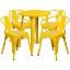 Commercial Grade 24" Round Yellow Metal Indoor-Outdoor Table Set with 4 Arm Chairs CH-51080TH-4-18ARM-YL-GG