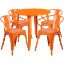 Commercial Grade 30" Round Orange Metal Indoor-Outdoor Table Set with 4 Arm Chairs CH-51090TH-4-18ARM-OR-GG