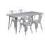 Commercial Grade 31.5" x 63" Rectangular Silver Metal Indoor-Outdoor Table Set with 4 Stack Chairs ET-CT005-4-30-SIL-GG
