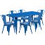 Commercial Grade 31.5" x 63" Rectangular Blue Metal Indoor-Outdoor Table Set with 6 Stack Chairs ET-CT005-6-30-BL-GG