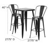 Commercial Grade 23.75" Square Black Metal Indoor-Outdoor Bar Table Set with 2 Stools with Backs CH-31330B-2-30GB-BK-GG