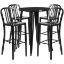 Commercial Grade 30" Round Black Metal Indoor-Outdoor Bar Table Set with 4 Vertical Slat Back Stools CH-51090BH-4-30VRT-BK-GG