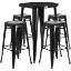 Commercial Grade 30" Round Black Metal Indoor-Outdoor Bar Table Set with 4 Square Seat Backless Stools CH-51090BH-4-30SQST-BK-GG