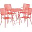 Oia Commercial Grade 28" Square Coral Indoor-Outdoor Steel Folding Patio Table Set with 4 Square Back Chairs CO-28SQF-02CHR4-RED-GG