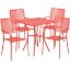 Oia Commercial Grade 28" Square Coral Indoor-Outdoor Steel Patio Table Set with 4 Square Back Chairs CO-28SQ-02CHR4-RED-GG
