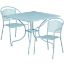 Oia Commercial Grade 35.5" Square Sky Blue Indoor-Outdoor Steel Patio Table Set with 2 Round Back Chairs CO-35SQ-03CHR2-SKY-GG