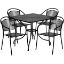 Oia Commercial Grade 35.5" Square Black Indoor-Outdoor Steel Patio Table Set with 4 Round Back Chairs CO-35SQ-03CHR4-BK-GG