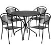 Oia Commercial Grade 35.25" Round Black Indoor-Outdoor Steel Patio Table Set with 4 Round Back Chairs CO-35RD-03CHR4-BK-GG