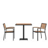 Lark Indoor/Outdoor 3 Piece Patio Dining Table Set - 30" Square Faux Teak Table & 2 Stacking Club Chairs with Teak Accented Arms XU-DG-104560062-GG