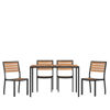 Lark 5 Piece Patio Table Set - Synthetic Teak Poly Slats - 30" x 48" Steel Framed Table with 4 Stackable Faux Teak Chairs XU-DG-304860364-GG