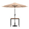 Lark 3 Piece Outdoor Patio Table Set - 35" Square Synthetic Teak Patio Table with Umbrella Hole and Tan Umbrella with Base XU-DG-UH8100-UB19BTN-GG