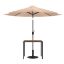 Lark 3 Piece Outdoor Patio Table Set - 35" Square Synthetic Teak Patio Table with Umbrella Hole and Tan Umbrella with Base XU-DG-UH8100-UB19BTN-GG