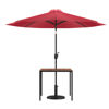 Lark 3 Piece Outdoor Patio Table Set - 35" Square Synthetic Teak Patio Table with Red Umbrella and Base XU-DG-UH8100-UB19BRD-GG