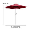 Lark 5 Piece All-Weather Deck or Patio Set - 2 Stacking Faux Teak Chairs, 35" Square Faux Teak Table, Red Umbrella & Base XU-DG-810060362-UB19BRD-GG