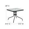 Lila 31.5'' Square Glass Metal Table with 4 Black Metal Aluminum Slat Stack Chairs TLH-0732SQ-017CBK4-GG