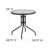 Lila 28'' Round Glass Metal Table with Black Rattan Edging and 2 Black Rattan Stack Chairs TLH-087RD-037BK2-GG