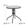 Lila 28'' Round Glass Metal Table with Gray Rattan Edging and 2 Gray Rattan Stack Chairs TLH-087RD-037GY2-GG