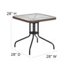 Lila 28'' Square Glass Metal Table with Dark Brown Rattan Edging and 2 Dark Brown Rattan Stack Chairs TLH-073SQ-037BN2-GG