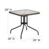 Lila 28'' Square Glass Metal Table with Dark Brown Rattan Edging and 2 Dark Brown Rattan Stack Chairs TLH-073SQ-037BN2-GG