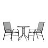 Brazos 3 Piece Outdoor Patio Dining Set - 23.75" Round Tempered Glass Patio Table, 2 Gray Flex Comfort Stack Chairs TLH-0701303C-GY-GG