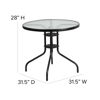 Brazos 5 Piece Outdoor Patio Dining Set - 31.5" Round Tempered Glass Patio Table, 4 Black Flex Comfort Stack Chairs TLH-0702303C-GG