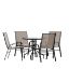 Brazos 5 Piece Outdoor Patio Dining Set - 31.5" Round Tempered Glass Patio Table, 4 Brown Flex Comfort Stack Chairs TLH-0702303C-BN-GG