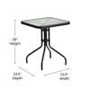 Brazos 3 Piece Outdoor Patio Dining Set - 23.5" Square Tempered Glass Patio Table, 2 Black Flex Comfort Stack Chairs TLH-073A1303C-GG
