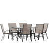 Brazos 7 Piece Outdoor Patio Dining Set - 55" Tempered Glass Patio Table with Umbrella Hole, 6 Brown Flex Comfort Stack Chairs TLH-089REC-303CBN6-GG