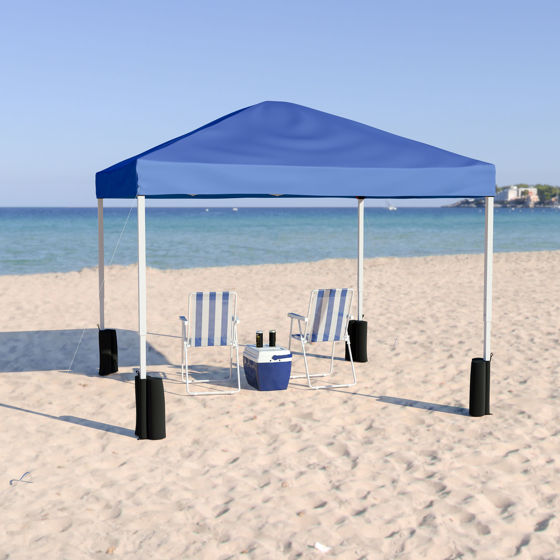 10'x10' Blue Pop Up Event Straight Leg Canopy Tent with Sandbags and Wheeled Case JJ-GZ1010PKG-BL-GG