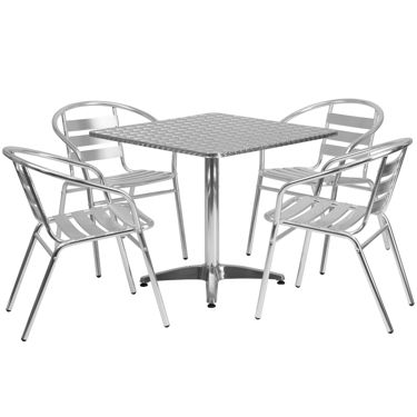 Lila 31.5'' Square Aluminum Indoor-Outdoor Table Set with 4 Slat Back Chairs TLH-ALUM-32SQ-017BCHR4-GG