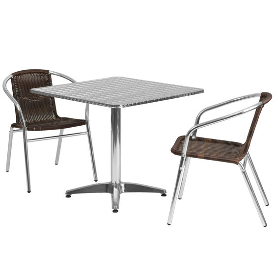 Lila 31.5'' Square Aluminum Indoor-Outdoor Table Set with 2 Dark Brown Rattan ChairsTLH-ALUM-32SQ-020CHR2-GG