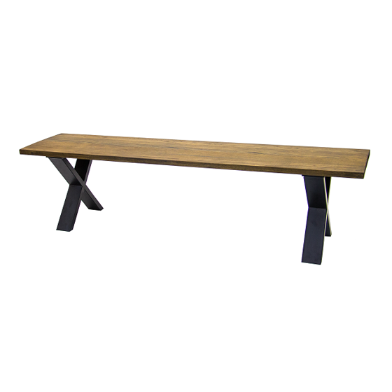 Oak Wood Bench with Black Metal Frame