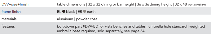 BFM Seating Vista table